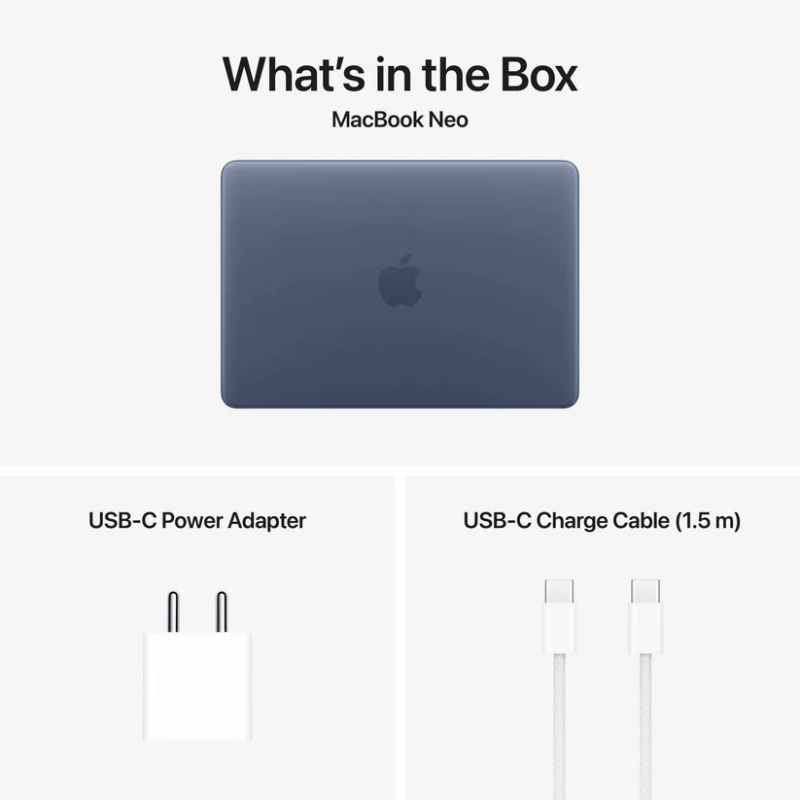 CPU: A18 Pro 6-Core Chip, RAM: 8GB RAM, STORAGE: SSD 256GB, VGA: 5-CORE GPU, SCREEN: 13" 2408x1506, KEYBOARD: ENGLISH, Software: MAC Software,INDIGO