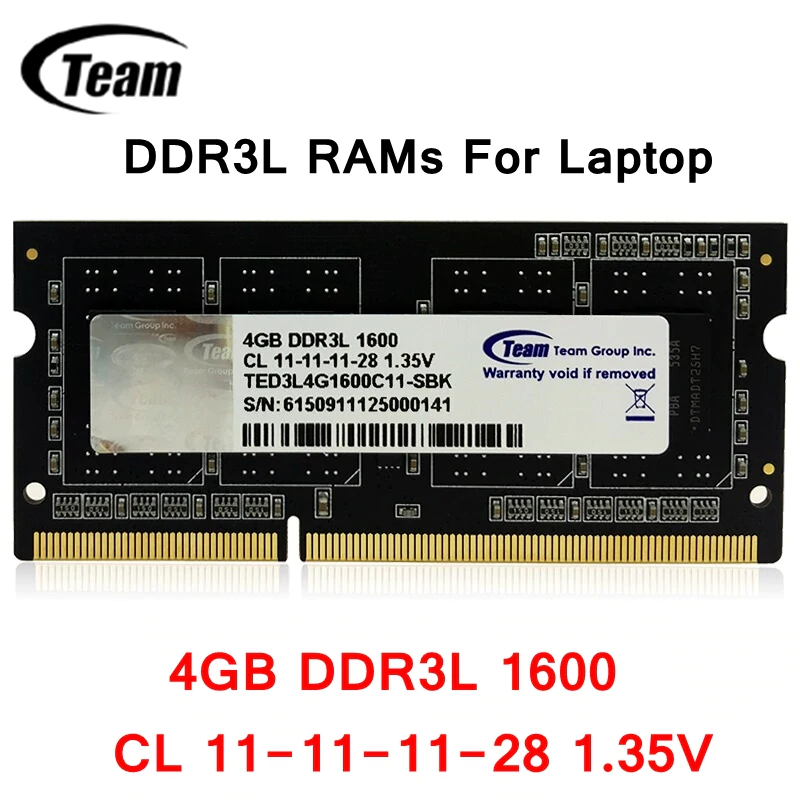 Team ram laptop 4gb ddr3L 1600ghz 1.35v _ted3l4g1600c11-sbk