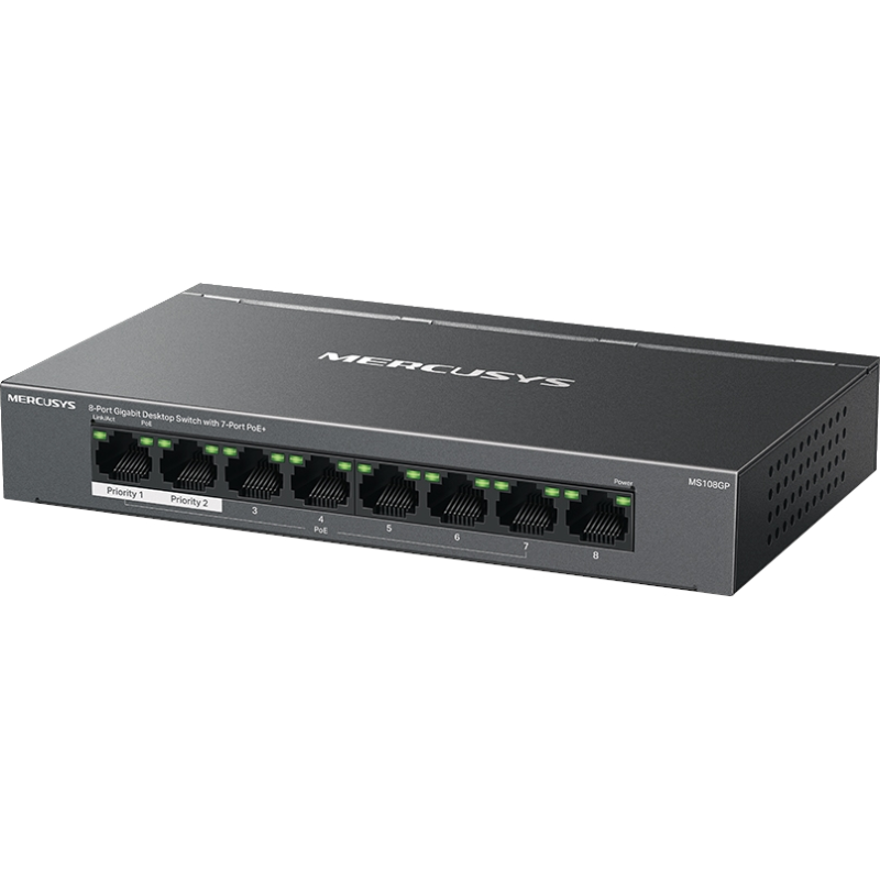 Switch 8-Port Gigabit Desktop Switch with 7-Port PoE  (65w) (Mercusys Powered By )